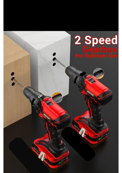 Tekno Trust Çift Akü Alman Hardx 256 Volt 20 Ah Çelik Şanzuman Bakır Sargılı 2 Akülü Vidalama Matkap Şarjlı Mat