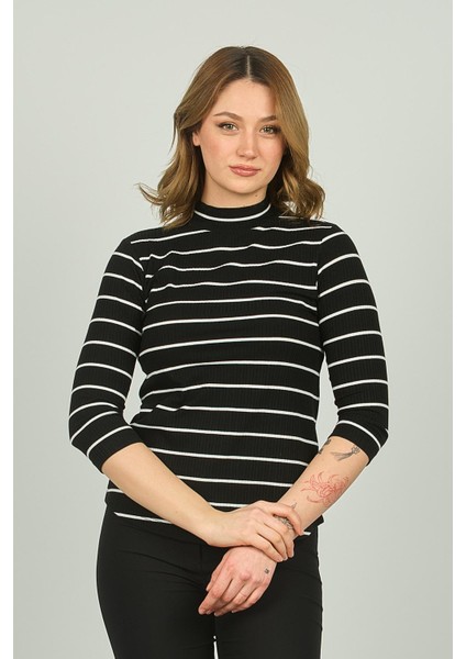 Kadın Çizgili Pamuklu Bluz 3655 Siyah fiyatları