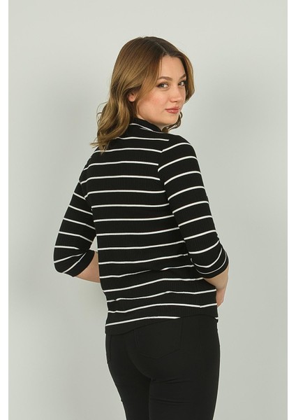 Kadın Çizgili Pamuklu Bluz 3655 Siyah fırsatları
