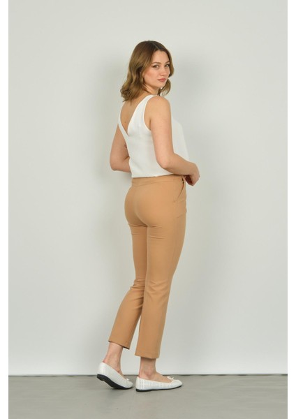 Kadın Çift Cep Bilek Boy Dar Paça Pantolon 7002 Camel fırsatları