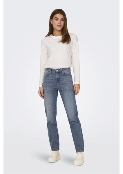 Kadın Onlemıly yüksek Bel Normal Kesim Jean Pantolon 15283928 Mavi