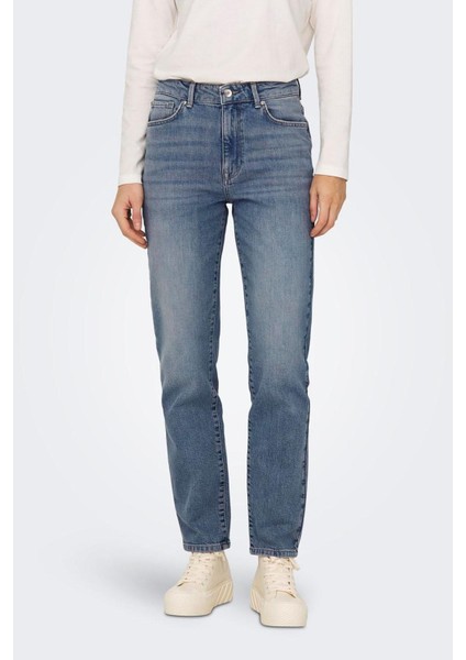 Kadın Onlemıly yüksek Bel Normal Kesim Jean Pantolon 15283928 Mavi