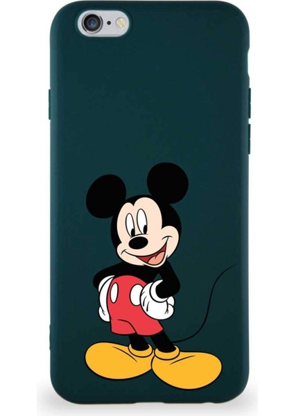 Apple iPhone 6s Soft Premier Kapak Mickey Mouse-E Tasarımlı Silikon Kılıf - Yeşil