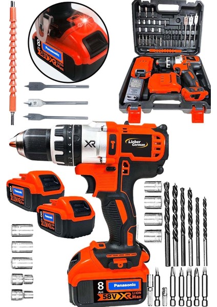 Tekno Trust 72 Volt Delta Serisi 58 V 8 Ah Darbeli Çelik Şanzuman Çift Akülü Profesyonel Şarjlı Vidalama Matkap
