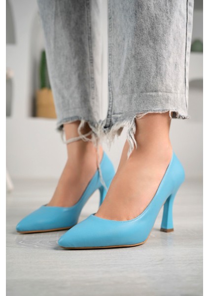 Perla Model Kadın Mavi Sivri Burun Stiletto Topuklu Ayakkabı