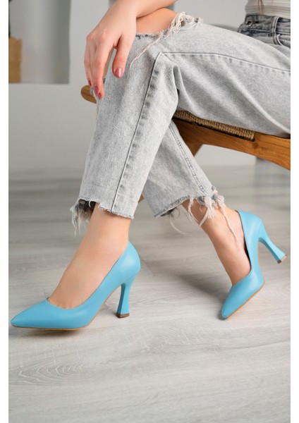 Perla Model Kadın Mavi Sivri Burun Stiletto Topuklu Ayakkabı