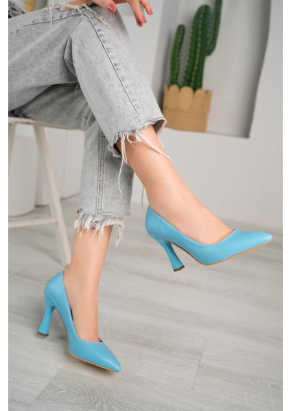 Perla Model Kadın Mavi Sivri Burun Stiletto Topuklu Ayakkabı