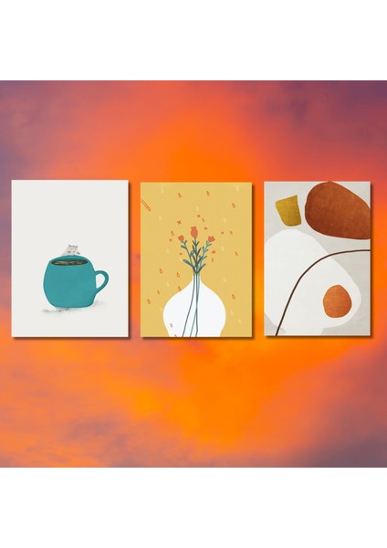 3'lü Kanvas Duvar Tablosu Seti Renkli Fincan ve Vazoda Çiçekler indirimleri