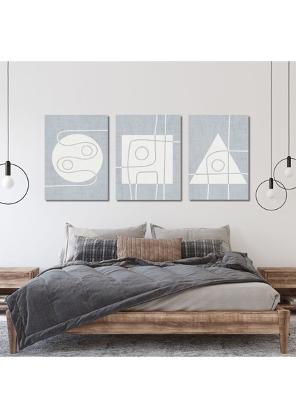 3'lü Kanvas Duvar Tablosu Seti Soft Daire Kare ve Üçgen Tasarım