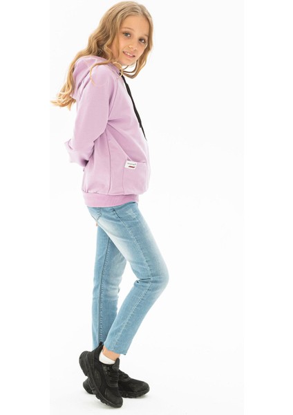 Kapüşonlu Uzun Kol Lila Renk Kız Çocuk Sweatshirt
