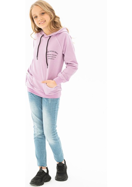 Kapüşonlu Uzun Kol Lila Renk Kız Çocuk Sweatshirt