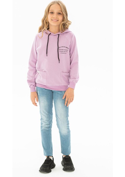 Kapüşonlu Uzun Kol Lila Renk Kız Çocuk Sweatshirt