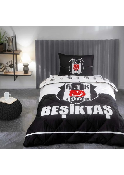 Beşiktaş Logo Tek Kişilik Yorgan Seti Taç Uyku Seti