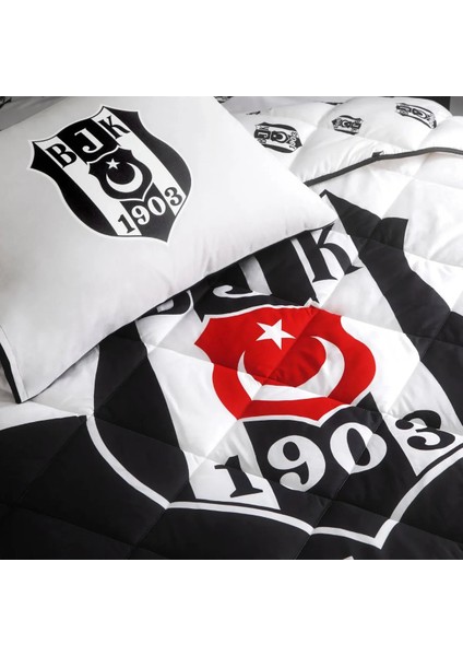 Beşiktaş Logo Tek Kişilik Yorgan Seti Taç Uyku Seti