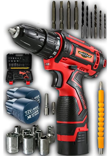 Tekno Trust 6.0 Ah ve Üstü Alman Sjs 58 Volt 12 Ah Çift Çelik Şanzuman Lithyum Batarya Çift Akülü Vidalama Matk
