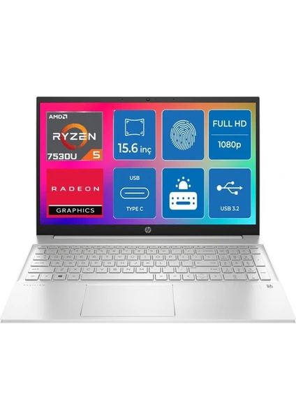 Hp Pavilion 15-EH3011NT Amd Ryzen 5 7530U 8gb 512GB SSD 15.6" Fhd Freedos Taşınabilir Bilgisayar 7P6A9EA Ritimtech