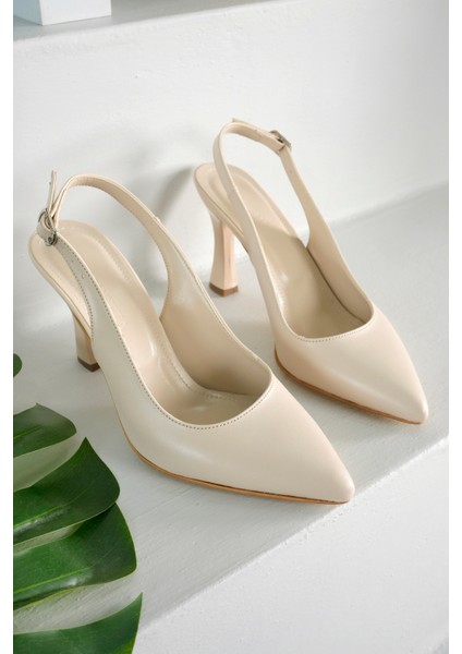 Laura Model Kadın Bej Sivri Burun Arkası Açık Stiletto Topuklu Ayakkabı