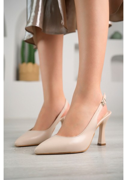 Laura Model Kadın Bej Sivri Burun Arkası Açık Stiletto Topuklu Ayakkabı fiyatları