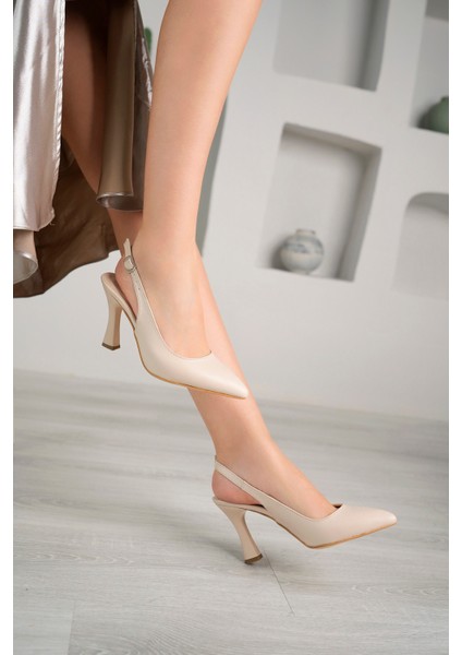 Laura Model Kadın Bej Sivri Burun Arkası Açık Stiletto Topuklu Ayakkabı fırsatları