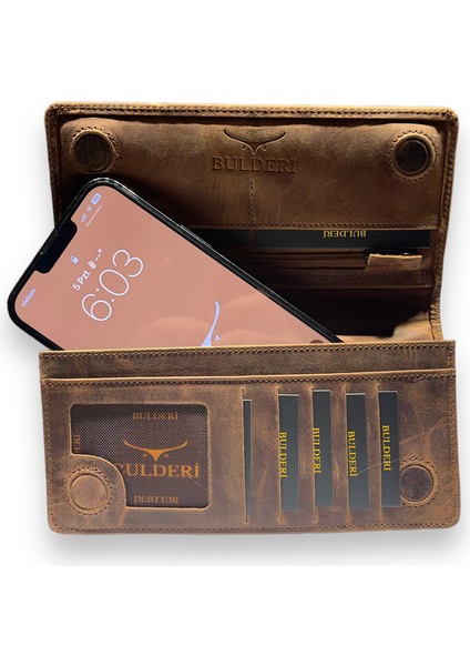 Kartvizitli Telefon Bölmeli Deri Unisex Cüzdan