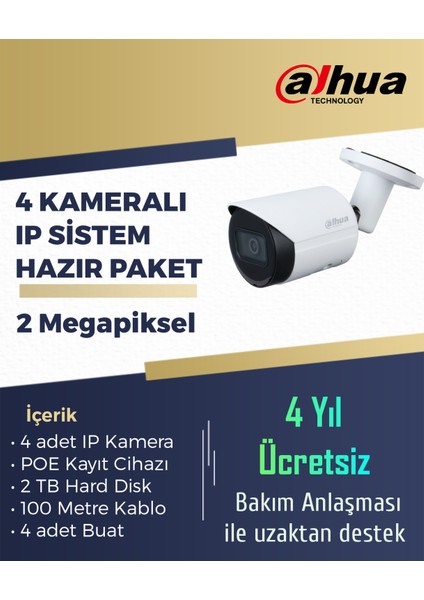 4 Kameralı Dahua Ip Kamera Paket Sistem - 2 Megapiksel Ip Set