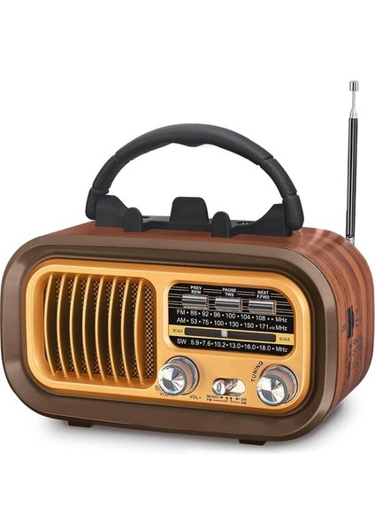 840 T Nostaljik Radyo, Fm, Bt+Usb ve Tf Kartlı, Pilli, USB Çalar ve Şarjlı Müzik Kutusu