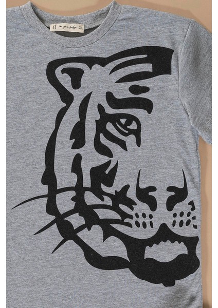 Kaplan Baskılı Siyah Tshirt Şort Takım