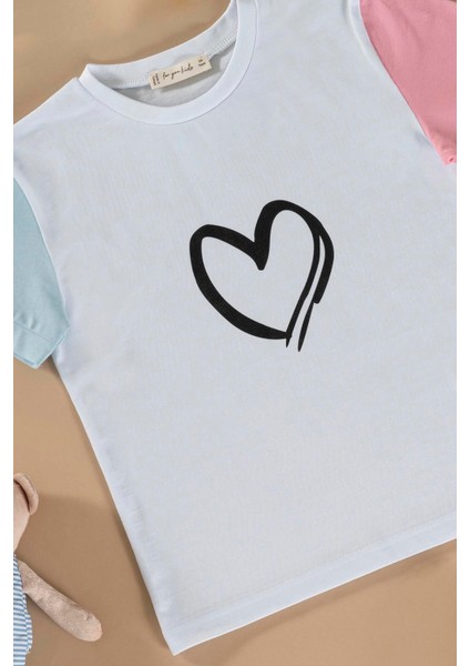 Kalp Baskılı Pembe Tshirt Şort Takım