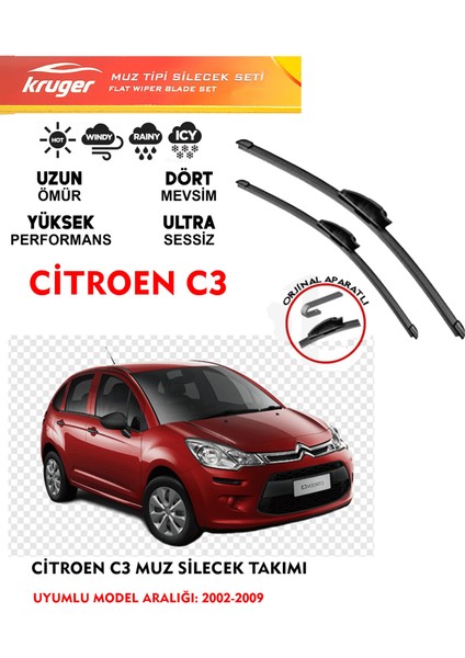 Citroen C3 Hb (2002-2009) Muz Tipi Silecek Seti