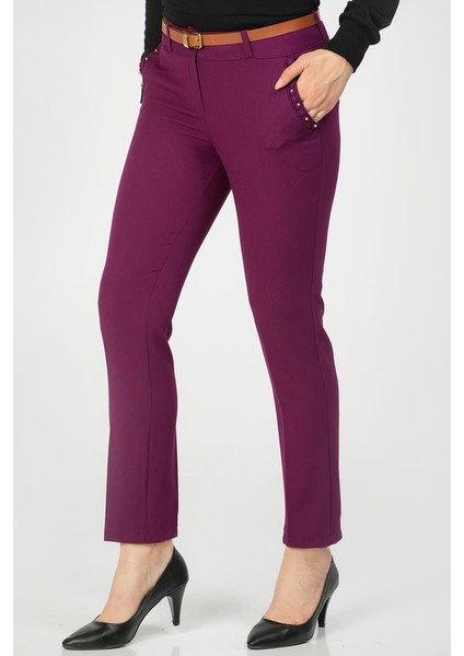 Inci Detay Kemerli PANTOLON-3031 Mor