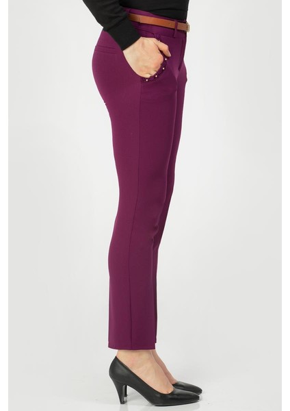 Inci Detay Kemerli PANTOLON-3031 Mor