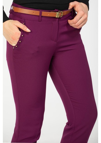 Inci Detay Kemerli PANTOLON-3031 Mor