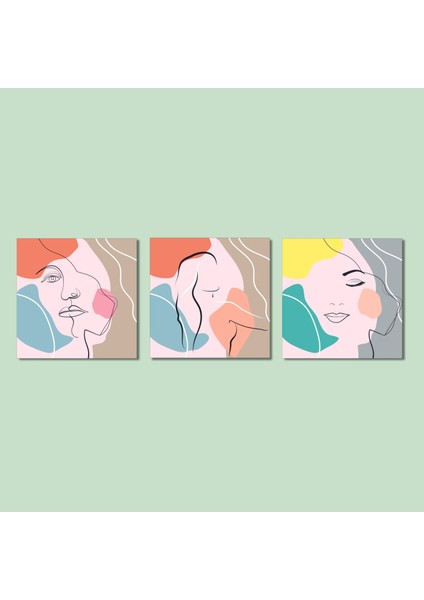 3'lü Kare Kanvas Renkli Çizgisel Kadın Silüeti Tablo Seti indirimleri