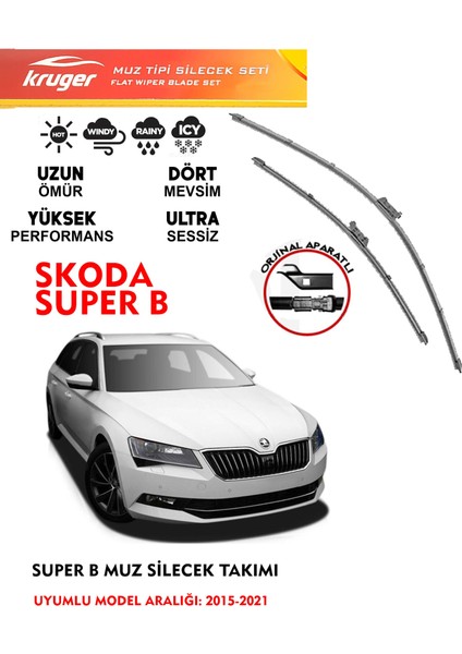 Skoda Super B 2008-2015 Arası Muz Silecek Seti