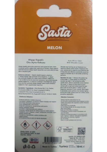 Oto Ayna Kokusu Sasta Melon 10 ml x 2 Adet