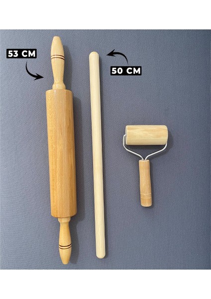 Flavor Kitchen Ahşap Döner Başlıklı Merdane + Oklava + Silindir Rulo/rulet Hamur Açıcı-Şekillendirici 3'lü Set
