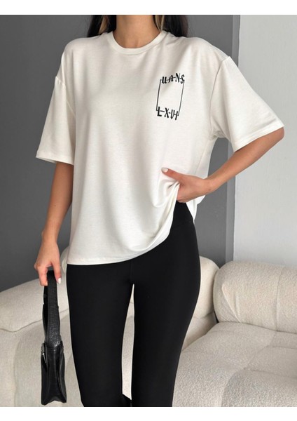 Kadın T-Shirt Oversize Yumuşak Sıfır Yaka T-Shirt Bisiklet Yaka