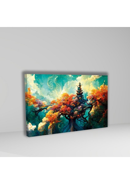 Tekli Yatay Kanvas Duvar Tablosu Renkli Ağaç Görseli fiyatları