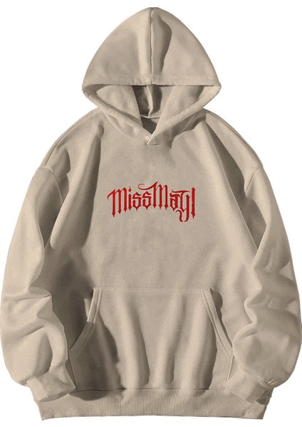 Krem Unisex Oversize Kapşonlu Kanguru Cepli Miss May I Baskılı Sweatshirt Hoodie fiyatları