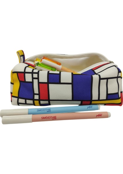 Mondrian De Stijl Astarlı Yıkanabilir Bez Kalemlik Kalem Kutusu Makyaj Çantası