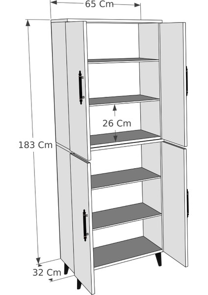 Enda Home 6 Raflı 4 Kapaklı Çok Amaçlı Dolap Beyaz