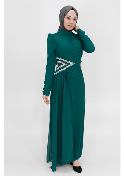 4532 Şifon Kumaş Beli Taş Detaylı Abiye modelleri