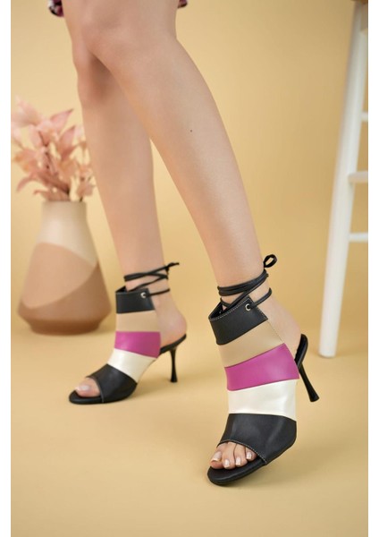 Miwa Siyah Cilt Renkli Topuklu Ayakkabı