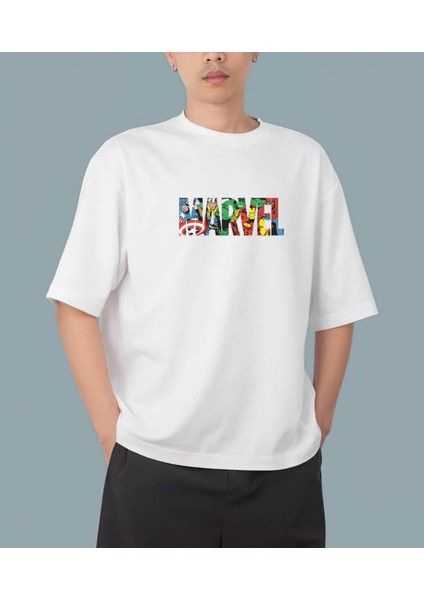Marvel Baskılı Pamuk Kumaş Oversize Kalıp T-Shirt