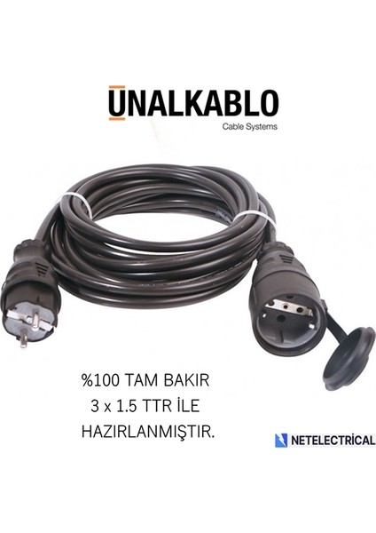 Kauçuk 5 Metre Seyyar Uzatma (3x1.5 TTR TAM BAKIR KABLO)