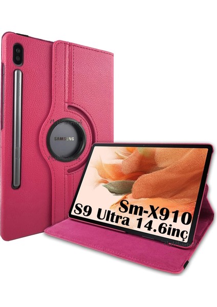 Samsung Galaxy Tab S9 Ultra SM-X910 Tablet Uyumlu Kapaklı Kılıf 360 Derece Dönen Tam Koruyucu Yatay Dikey Standlı