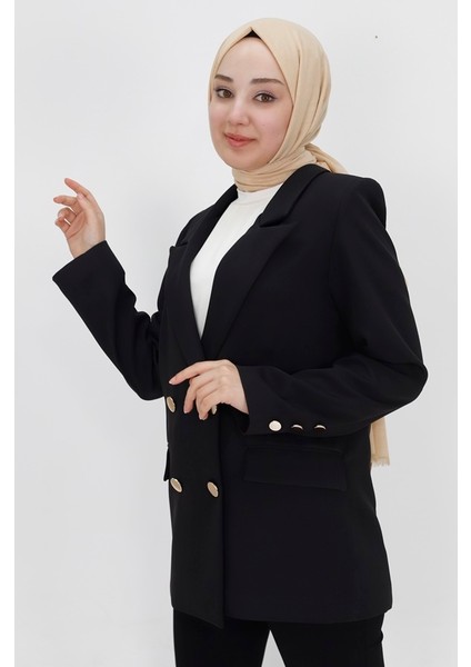 2403 Sahte Cep Detaylı Kısa Boy Kruvaze Yaka Blazer Ceket