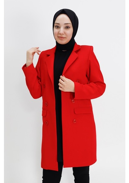 By Coolest Butik 2402 Düğme Detaylı Kruvaze Yaka Blazer Ceket