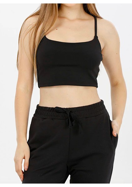 Çift Katlı Askılı 2 Adet Kadın Crop Organik Kumaş Tshirt
