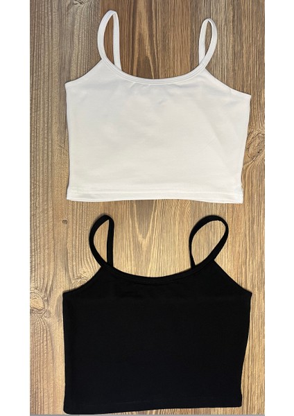 Çift Katlı Askılı 2 Adet Kadın Crop Organik Kumaş Tshirt